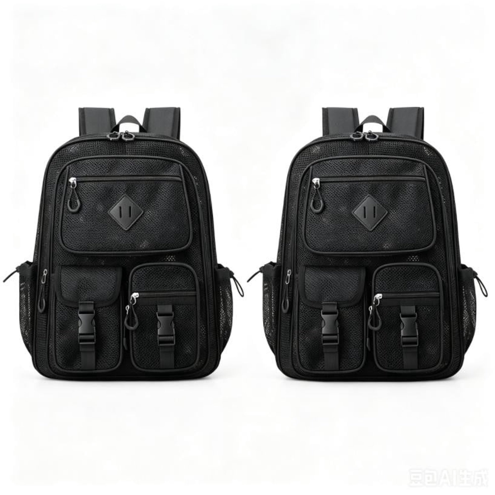 Oceanwell 32L Large Capacity Mesh Backpack School Backpacks Large Capacity See Through Bookbag Stadium Approved with Multiple Compartments Pockets for School,2,2,2PCS_Black,Backpacks