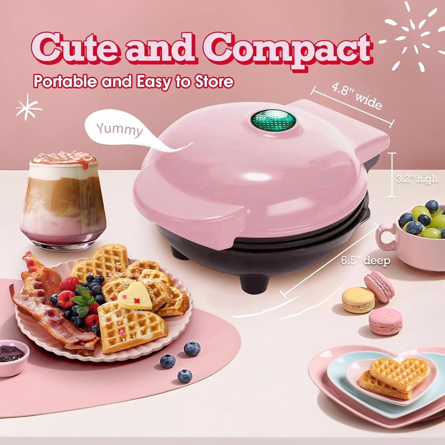 Mini Waffle Maker(Heart),Small Waffle Maker Keto,Mini Wafflera Iron for Kids Fam