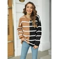 thumbnail image 2 of Womens Striped Pullover Sweater Crew Neck Long Sleeve Knitted Color Block Casual Loose Lightweight Sweaters for Women, 2 of 10