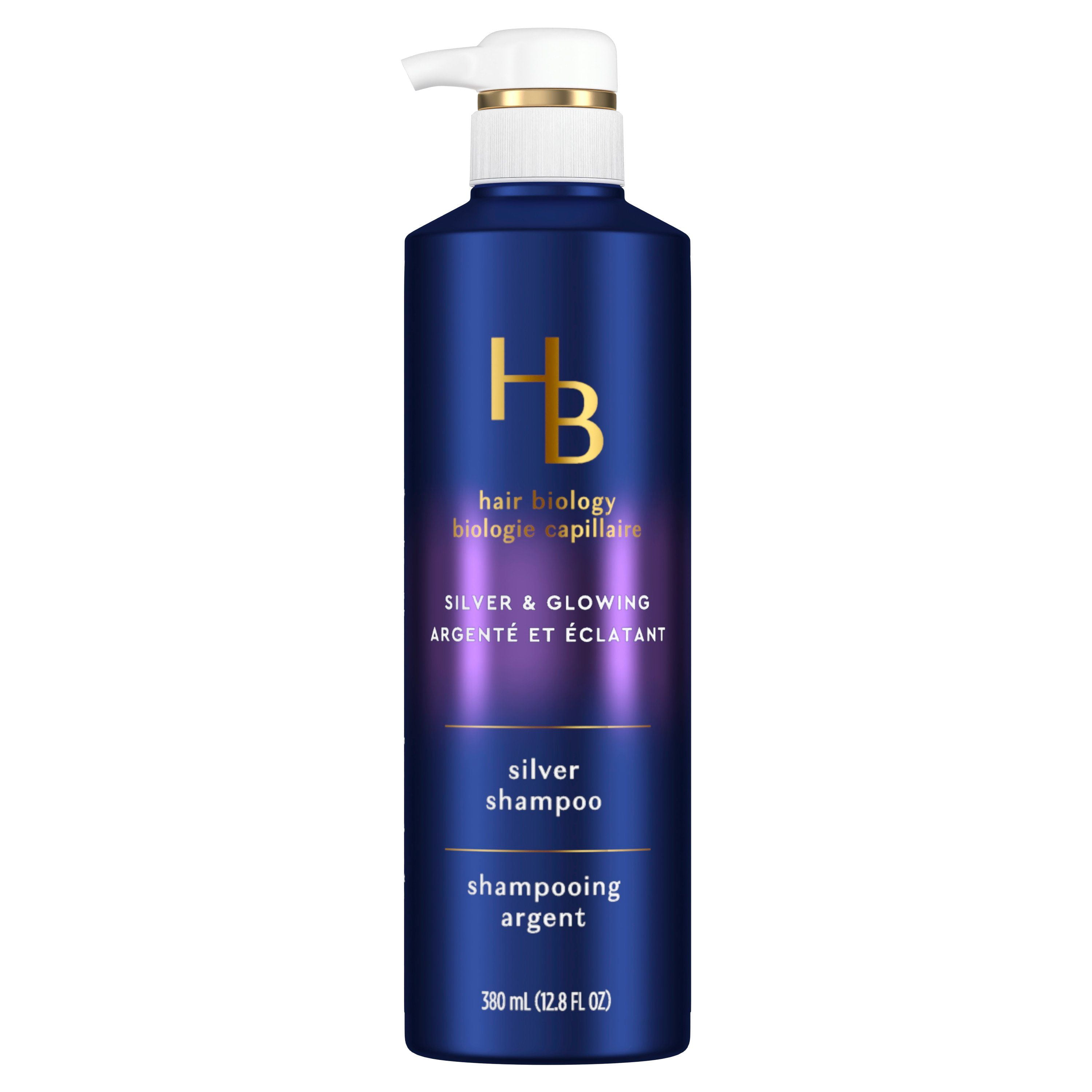 Shampooing violet argenté Hair Biology pour cheveux gris ou blonds colorés avec tons cuivrés, combat les tons cuivrés et ravive 380 ml