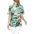 thumbnail image 2 of HAPPY BAY Button Down Shirt for Women Casual Summer Beach Party Blouses Shirt Blouse Short Sleeve Tropical Vacation Button up Hawaiian Shirts for Women M Island View, Grey, 2 of 5
