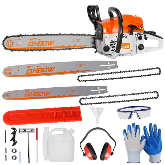58 cc 2-Cycle 3.0HP Gas Powered Chainsaw, 20 in & 18 in Gas Chain Saw, Handheld Powerful Gasoline Chain Saw, Quick-Start System, Professional & DIY for Cutting Wood Tree Trimming