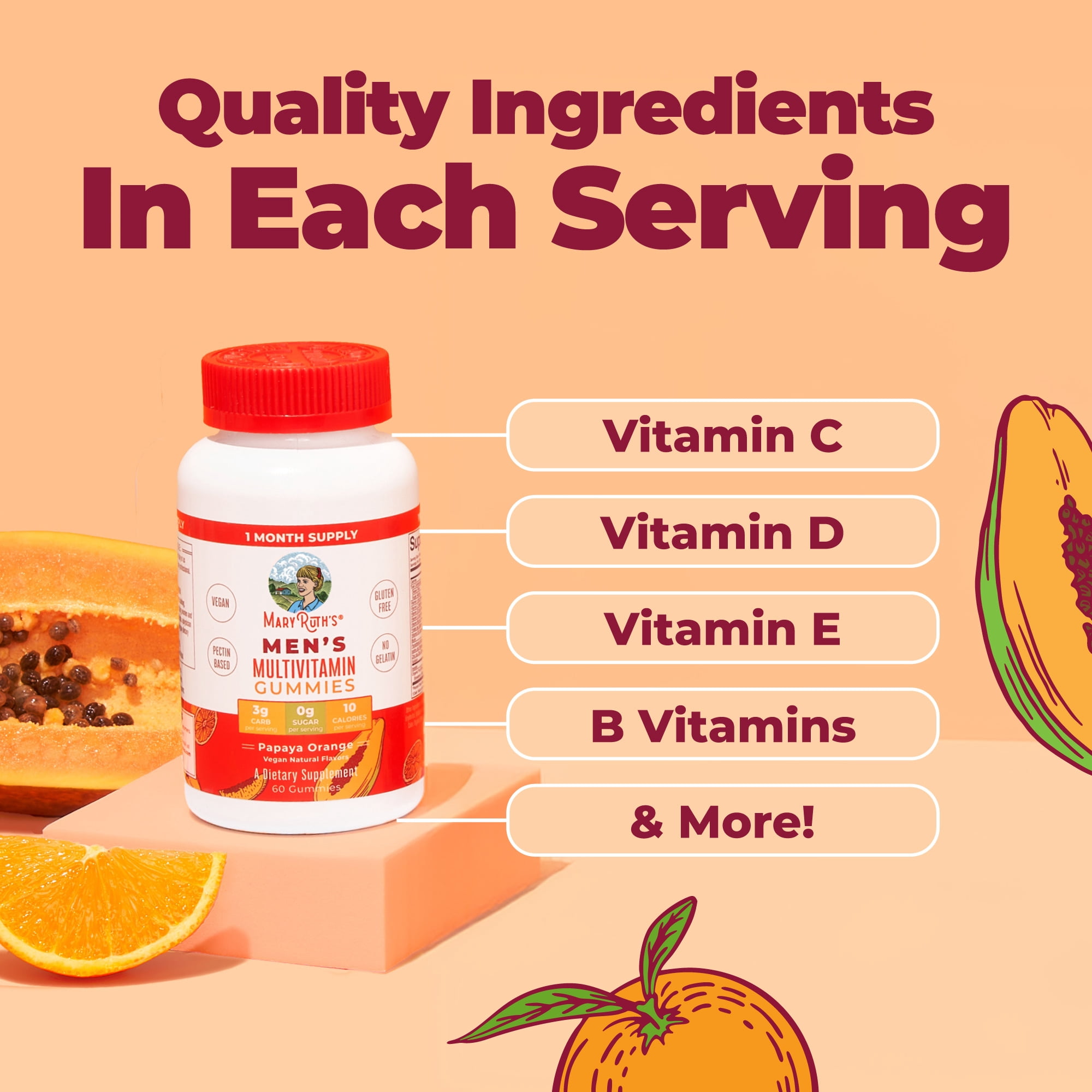 MaryRuth's Men's Multivitamin Gummies Vegan Antioxidant Immune Support 60 Count