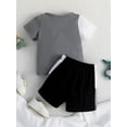 thumbnail image 3 of Toddler Boys Summer Outfits Contrast Color Short Sleeve T-shirt and Casual Elastic Shorts Set, 3 of 8