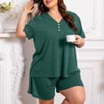 thumbnail image 2 of Domzest Womens Plus Size Short Pajama Sets V Neck Button Up Top & Drawstring Elastic Waist Shorts with Pockets 2026 Summer Loose Fit Sleepwear Sets Green XL, 2 of 7
