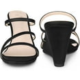 thumbnail image 2 of BLISSFUL STEP Strappy Open Toe Slip on Wedge Heels Slide Sandals 9.5 Black, 2 of 6