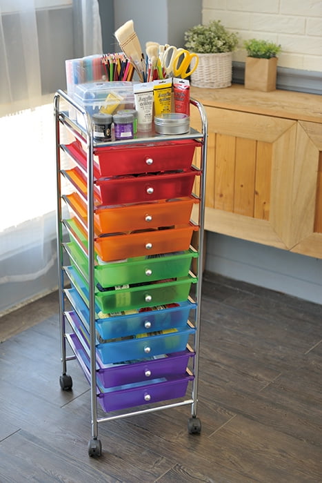 10 Drawers Rolling Storage Cart Scrapbook Paper Office School Organizer Rainbow 