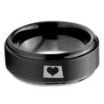 thumbnail image 2 of Tungsten North Dakota The Peace Garden State Heart Band Ring 8mm Men Women Comfort Fit Black Step Bevel Edge Brushed Polished, 2 of 4