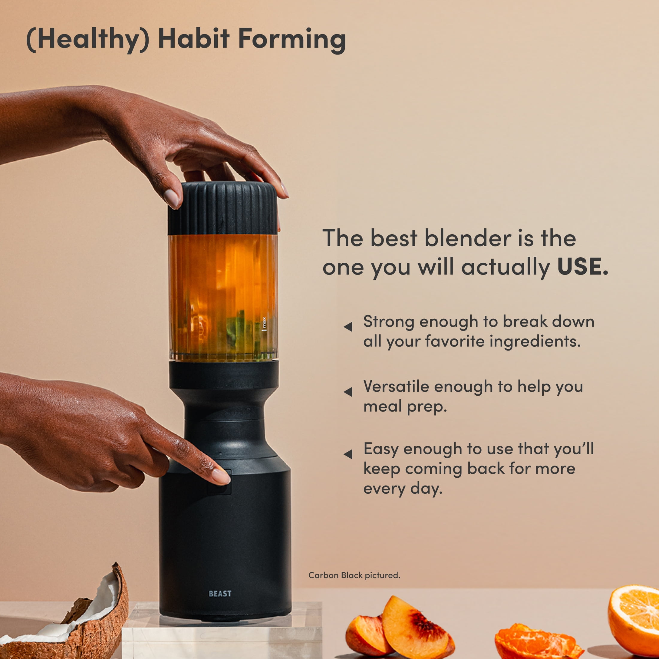 The Beast Mini® Blender | Personal Countertop Blender for Smoothies, Shakes, Food Prep, Frozen Fruits & Veggies, Sauces & Dips | Portable Bottle, Straw Cap and Straws | 600W Motor (Carbon Black)