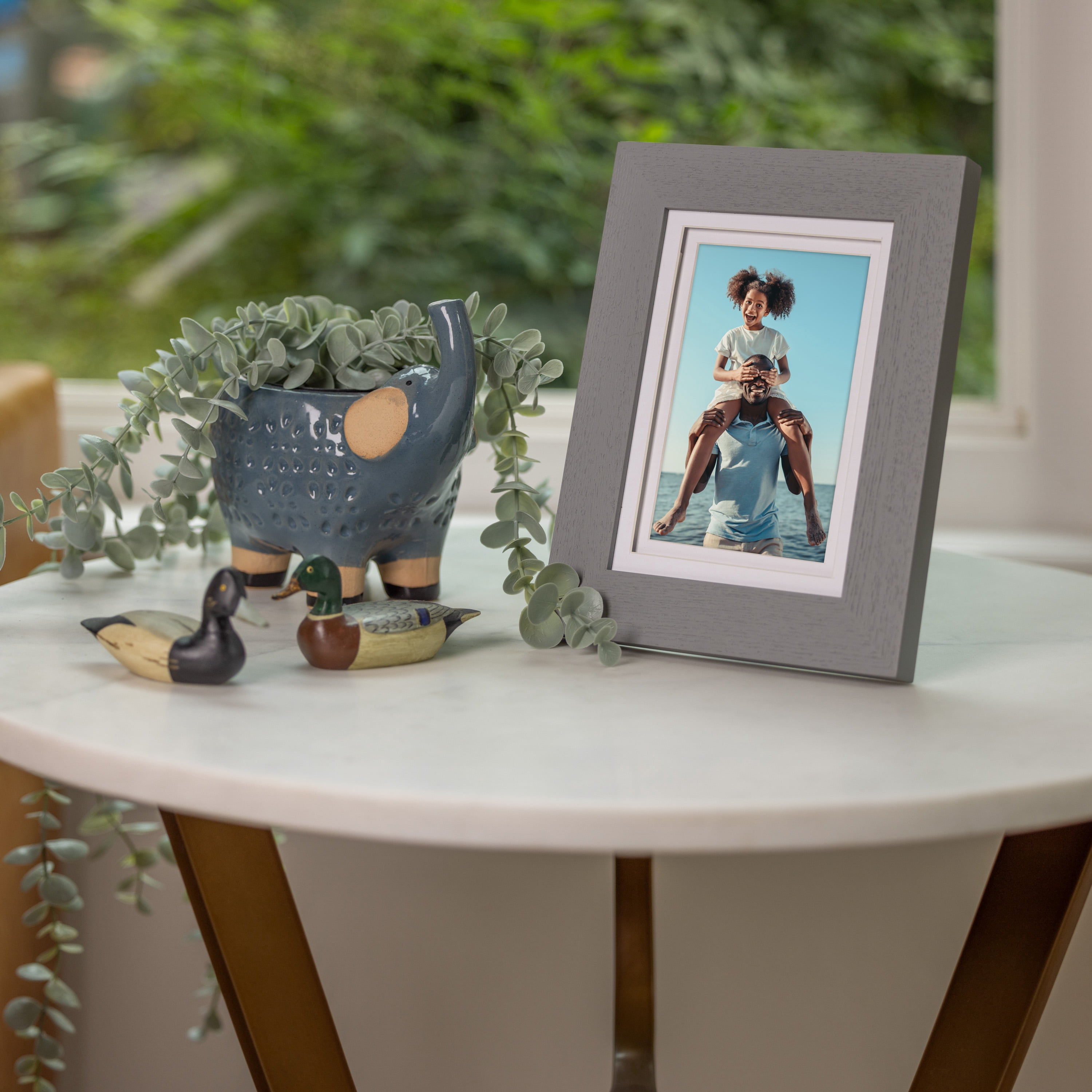 Gallery Solutions Flat Grey Picture Frame Double White Mat Airfloat Tabletop Wall Display 5" x 7" for 4" x 6" Photos 1-pack