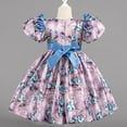 thumbnail image 5 of SERTG Little Girls' Cute Print Puffed Short Sleeve Dress with Back Zipper Princesse Fashionable Casual Playful Princesse Skirt Outfit for 1-9 Years(Blue,7 Years), 5 of 5