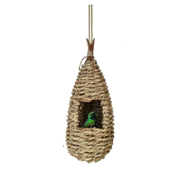 Casas para colibríes colgantes de césped natural para exteriores, nido para colibrí tejido a mano