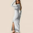 thumbnail image 4 of Ayolanni V-Neck Sun Dresses for Women 2025 Bodycon Gray Full-Length Long Sleeve Solid Knit Dresses Teen Dresses XL, 4 of 6