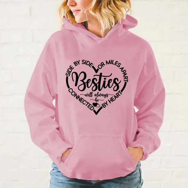 Nuevas sudaderas con capucha de moda para mujer, otoño e invierno, sudadera con capucha con estampado de corazón de Besties, sudadera con capucha de estilo hip hop para exteriores y calles