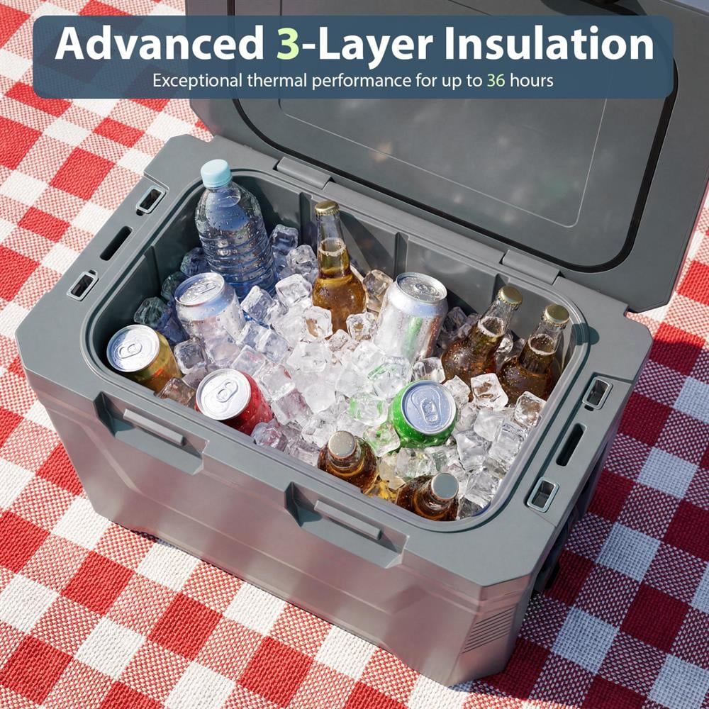 Topcobe Insulated Portable Cooler Hard Shell Ice Chest with 2 Cup Holders Bottle Opener and Drain Plug, Portable Water Cooler, Cooler with Wheels-Gray