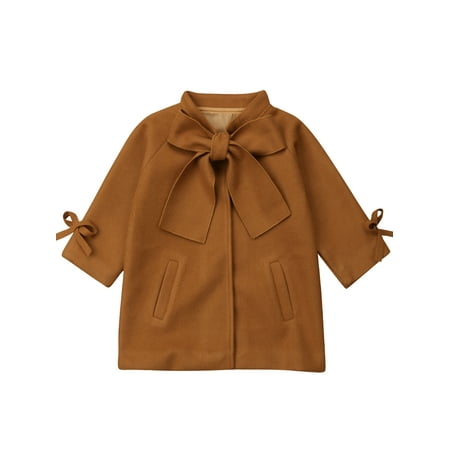

Sunisery Toddler Baby Girls Winter Coats Warm Wool Bowknot Trench Coat Overcoat Girls Outwear Jacket Brown 3-4 Years