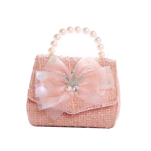 TRKIYQC Bolso de hombro con corona, paquete de cristal brillante, bolsillo cuadrado con lazo de encaje para niños, bolso de perlas con cadena desmontable TRKIYQC perder
