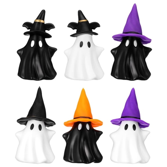 Clearance Sale | 48-Pack Mini Resin Ghost Figurines with Hats, Assorted Halloween DIY Decor for Garden and Tabletop Display, Black