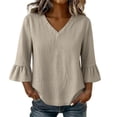thumbnail image 5 of Women's Solid V-Neck Quarter Sleeve Blouse Casual Fashion Top, 5 of 7