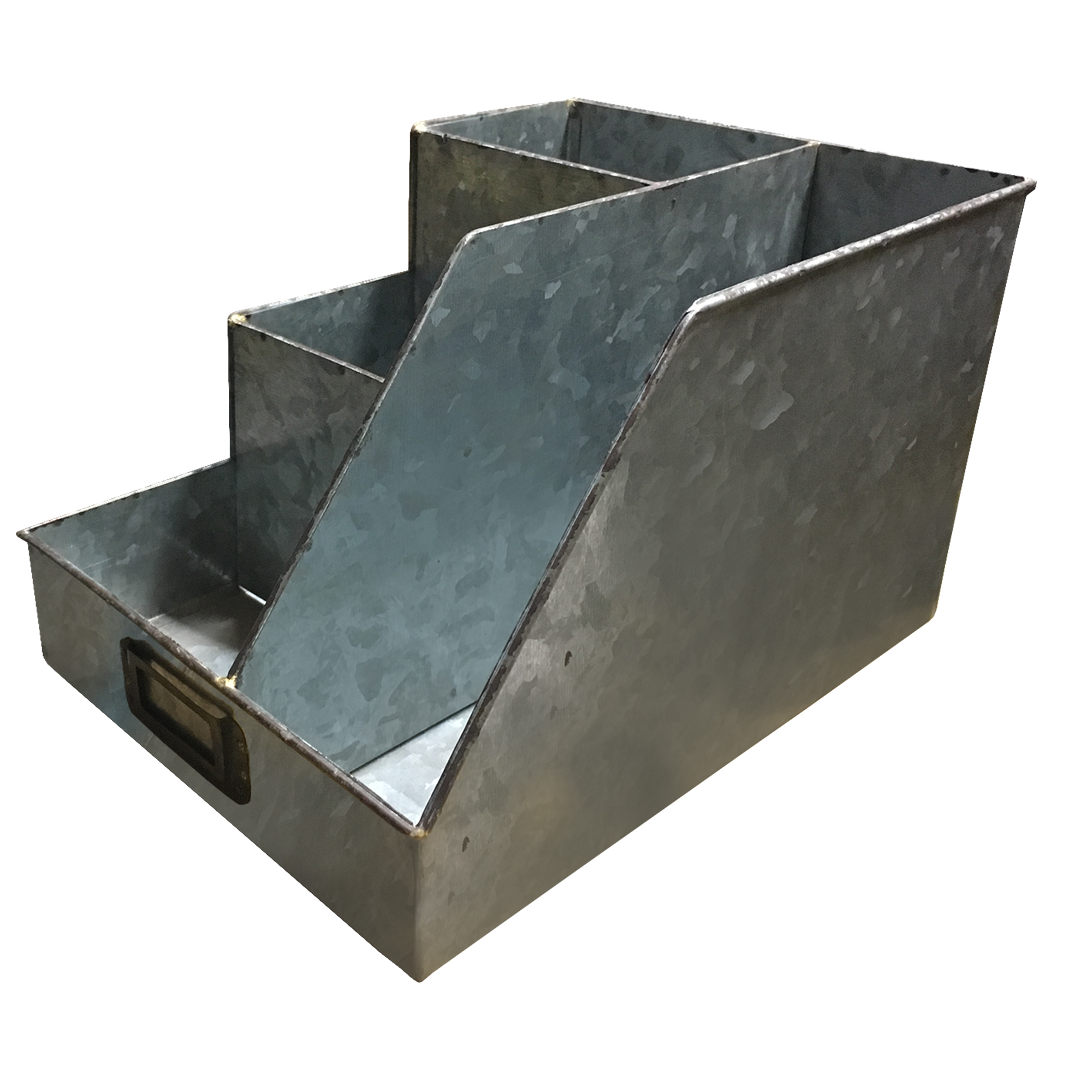 Decorative Multipurpose Metal Caddy with 4 Open compartment, Galvanized