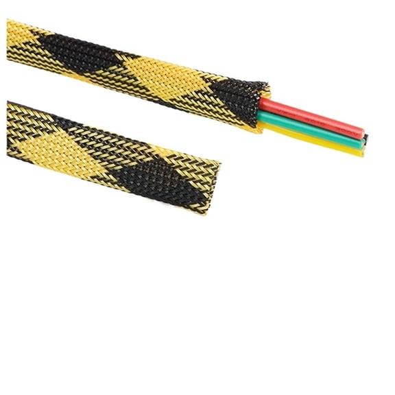 Black-Yellow Braid Sleeve High Density Sleeving Cable Wrap Sheath For Electric Cables