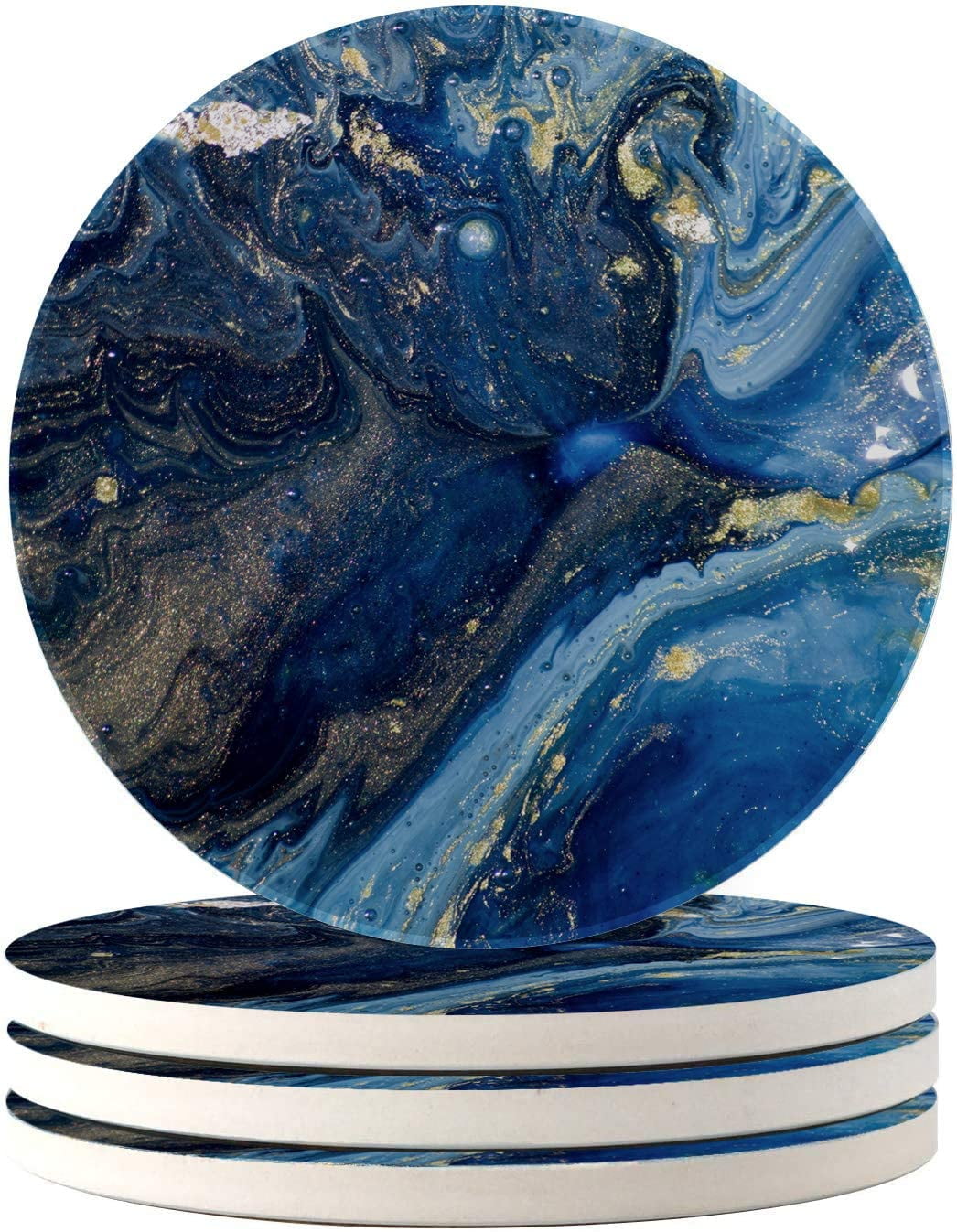Set of 4 Square Coasters Navy Blue Marble Stone Effect  #21087 