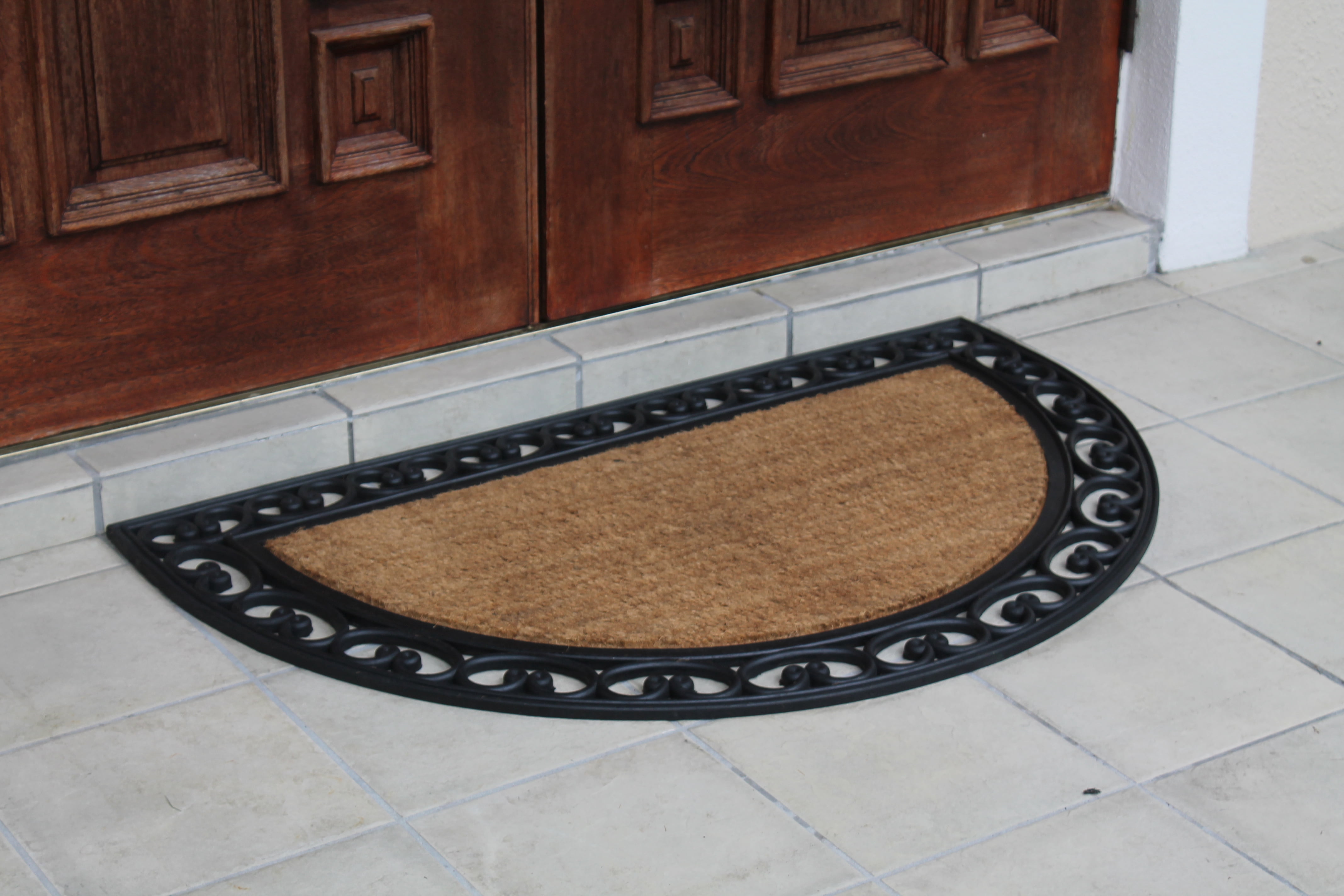 A1HC Half Round Rubber and Coir 30" x 48" Classic Black Double Doormat