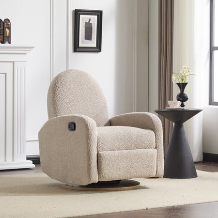 Christopher Knight Home 360° Swivel Glider Recliner Chair Upholstered Lounge Seat with Solid Wood Base Almond