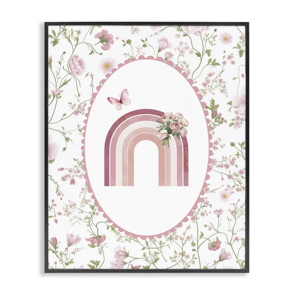 Delicate Florals & Rainbow Black Framed Giclee Art, design by Christine Simpson Art