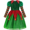 thumbnail image 2 of MEZZALL Child For Girls Green Fairy Dress With Tutu Skirt Santa's Little Helper Outfit Long Sleeve O-Neck Festival Sundress Breathable, 2 of 5