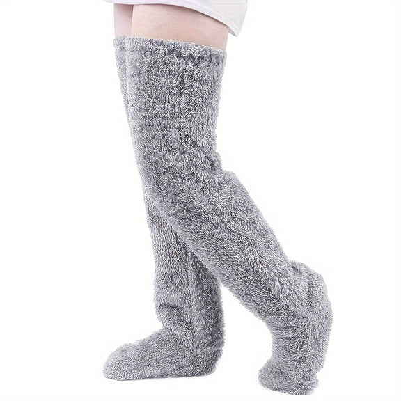 Women's Comfortable Teddy Floor Socks Goose Down Stockings Knee Warmer Tall Socks Slipper Socks for Hardwood Floors US 6 to 11