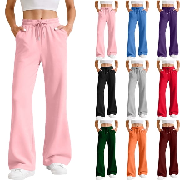 Sweatpants for Women Solid Color Elastic Waist Slacks for Women Ladies Drawstring Casual Loose Warm Daily Wide Leg Trousers
