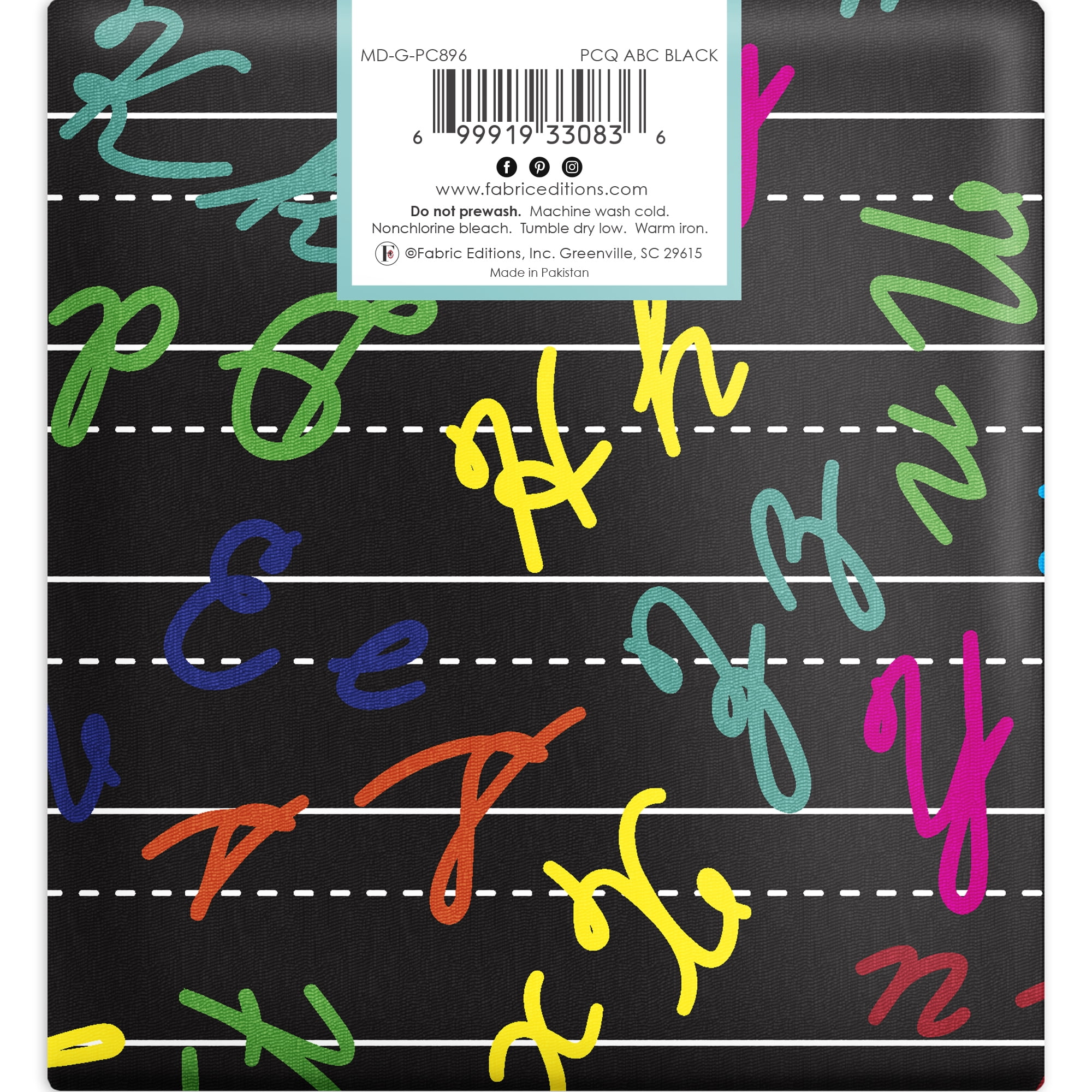 Create It 18"x21" Cotton ABC Precut Sewing & Craft Fabric, Black 10 Pieces