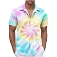 thumbnail image 1 of Blusa y camisa de manga corta con cuello vuelto para hombre, blusa informal de moda con cuello vuelto, blusa estampada de manga corta con botones, blusa de poliéster para hombre, 1 of 5