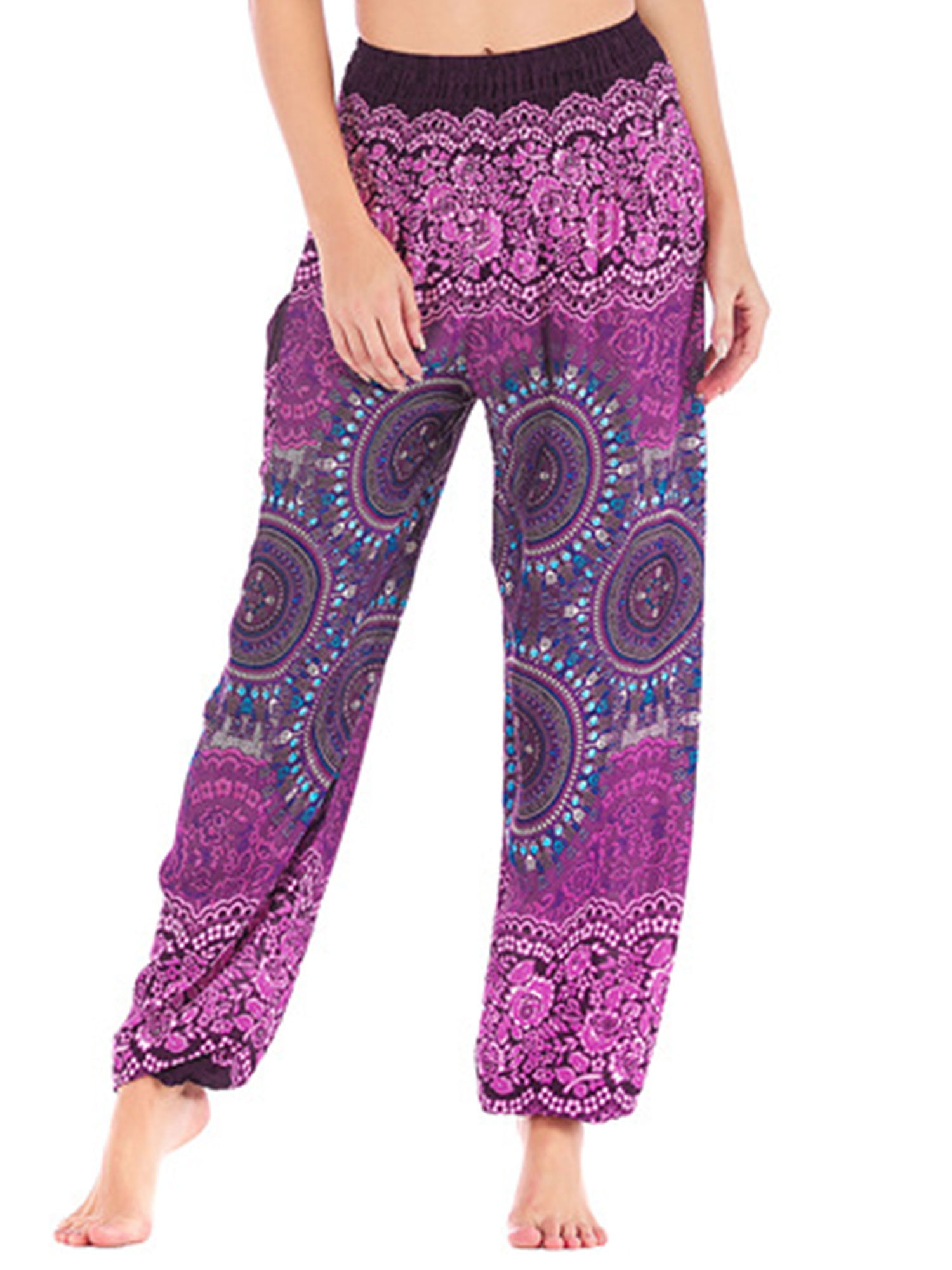 Misaky Womens Boho Palazzo Pants Spring And Autumn Lace Yoga Floral Harem Pants Casual Soft Wide Leg Pants 