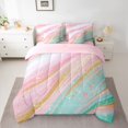 thumbnail image 3 of Feelyou Women Fashion Marbling Twin Bedding Sets 7-Piece, Dreamy Abstract Ombre Bedding Comforter Set, Marble Artwork Pink Green Reversible Sheet Sets, Luxury Bedroom Decor, 3 of 8