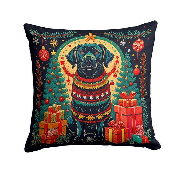 14 x 14 in. Unisex Black Labrador Retriever Christmas Fabric Decorative Pillow