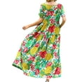 thumbnail image 3 of Frontwalk Women Long Dress Crew Neck Sundress Floral Printed Maxi Dresses Summer Tunic Short Sleeve Picture color 7 M, 3 of 3