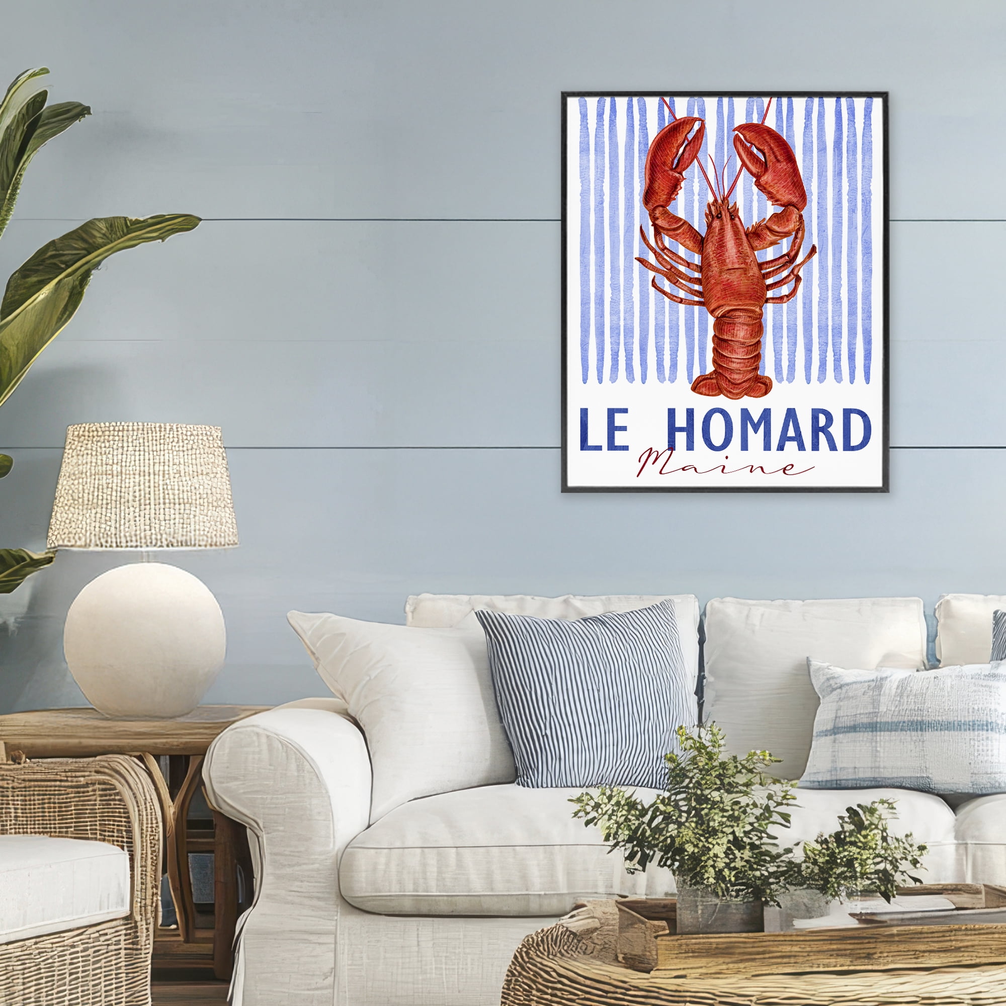 Stupell Industries Le Homard Nautical Stripes Black Framed Giclee Art, design by Kim Allen