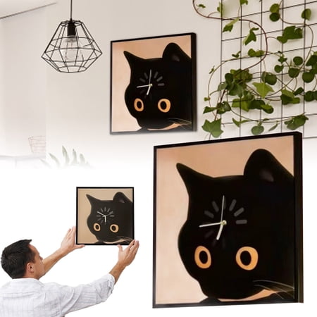 Gytml Thinking Cat Meme Wall Clock, 11.8 Inch Minimalist Black Cat Decor Clock, Silent Non-Ticking Art Clock For Living Room, Bedroom & Office(Black-30)