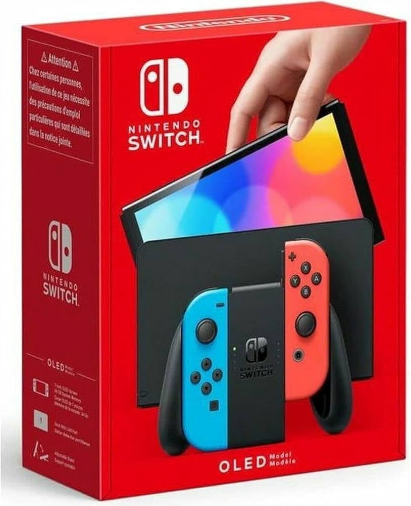 Nintendo Switch OLED Model w/ Neon Red & Neon Blue Joy-Con Console - International Spec (Functional in US) NEW