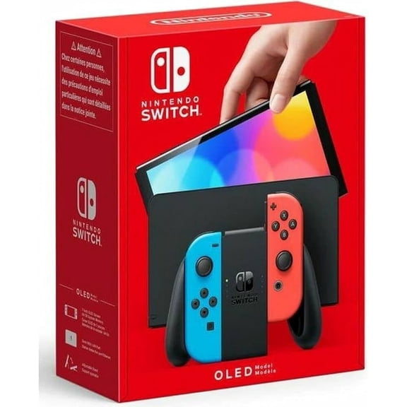 Restored Nintendo Switch OLED Model w/ Neon Red & Neon Blue Joy-Con Console - International Spec (Functional in US) NEW