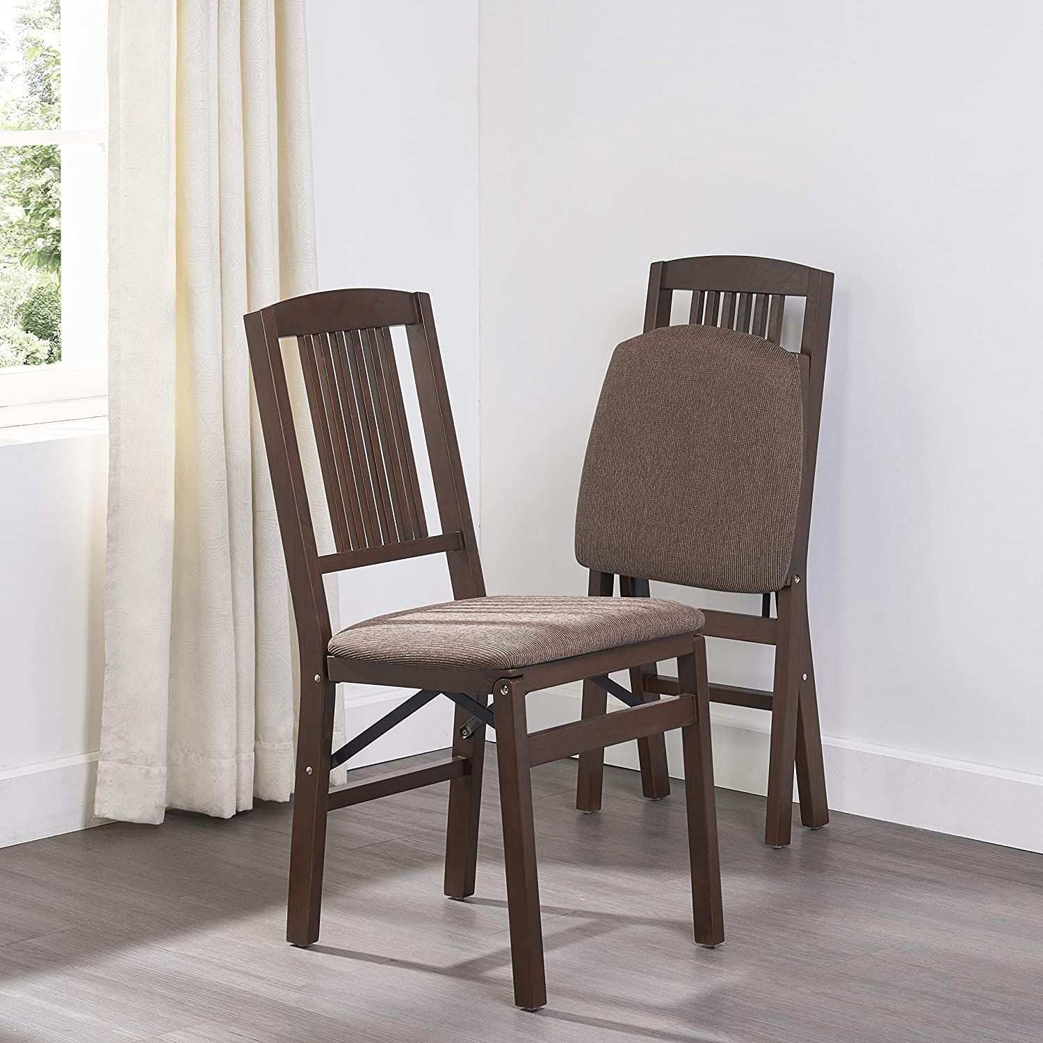 MECO Stakmore Wood Fabric Upholstered Seat Folding Chair Set, Espresso (2 Pack) - image 2 of 6