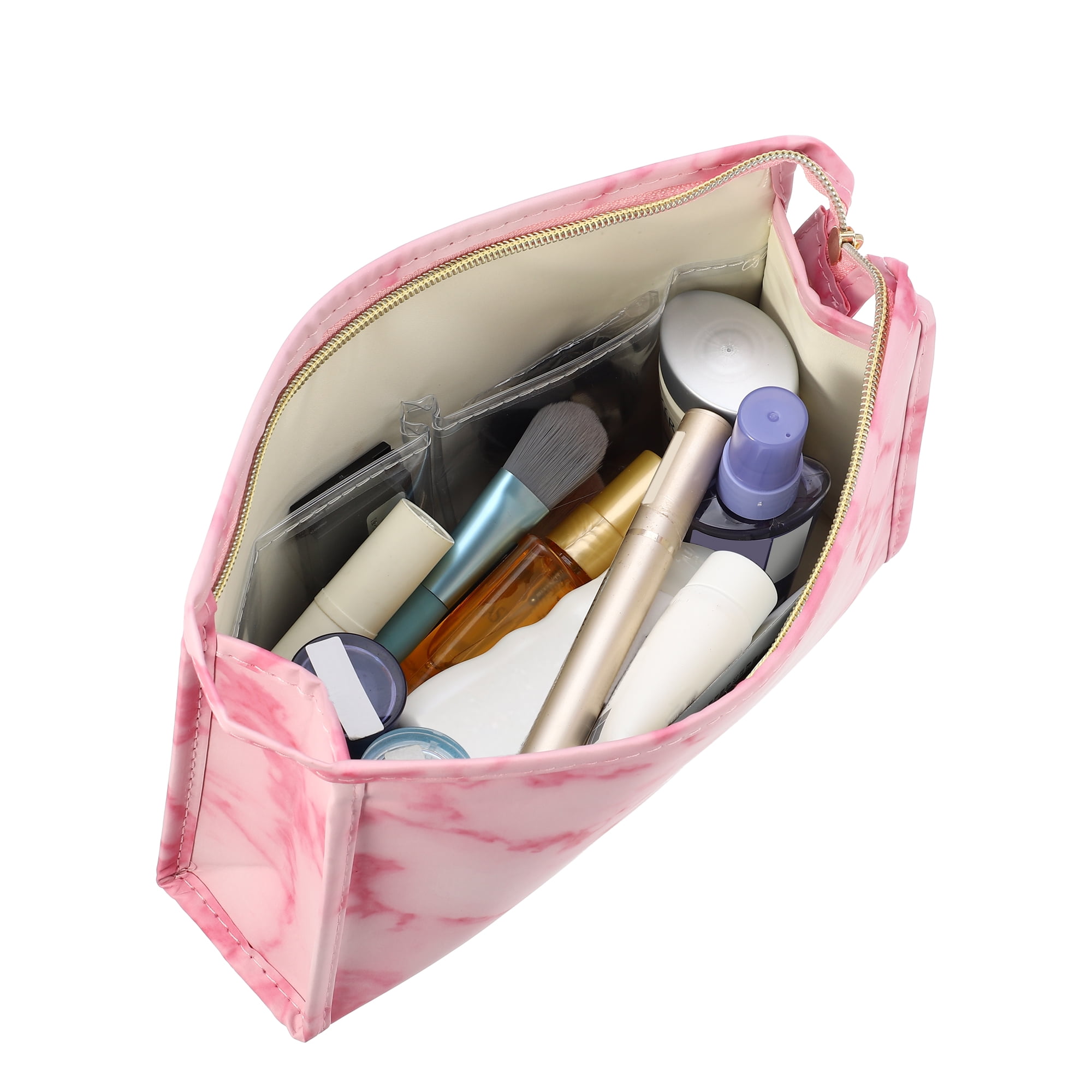 Unique Bargains Floral Makeup Bag Zipper Flower Cosmetic Pouch Pink