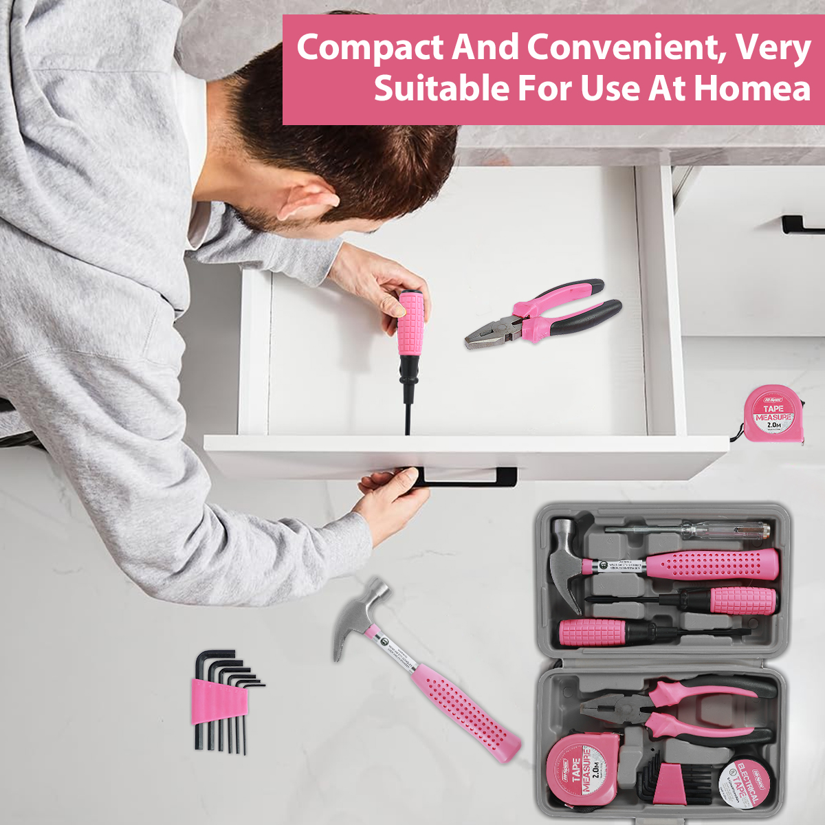 Lzvxtym Household Hand Tool Set, Pink, 13-Piece photo 7
