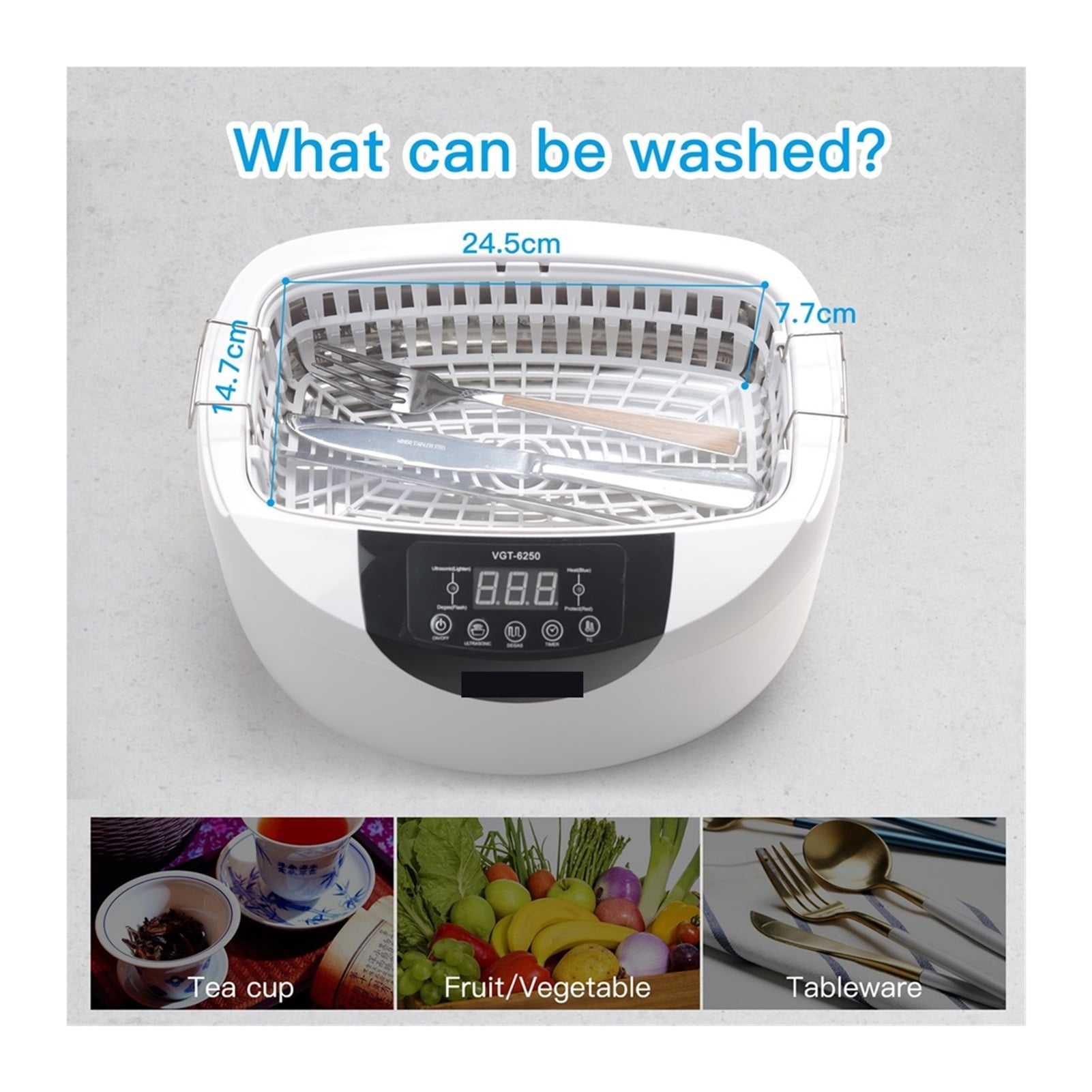 Digital Ultrasonic Cleaner 2500ML For Fruits Vegetables Home Kitchen Ultrasonic Baths ,Strong Cleaning