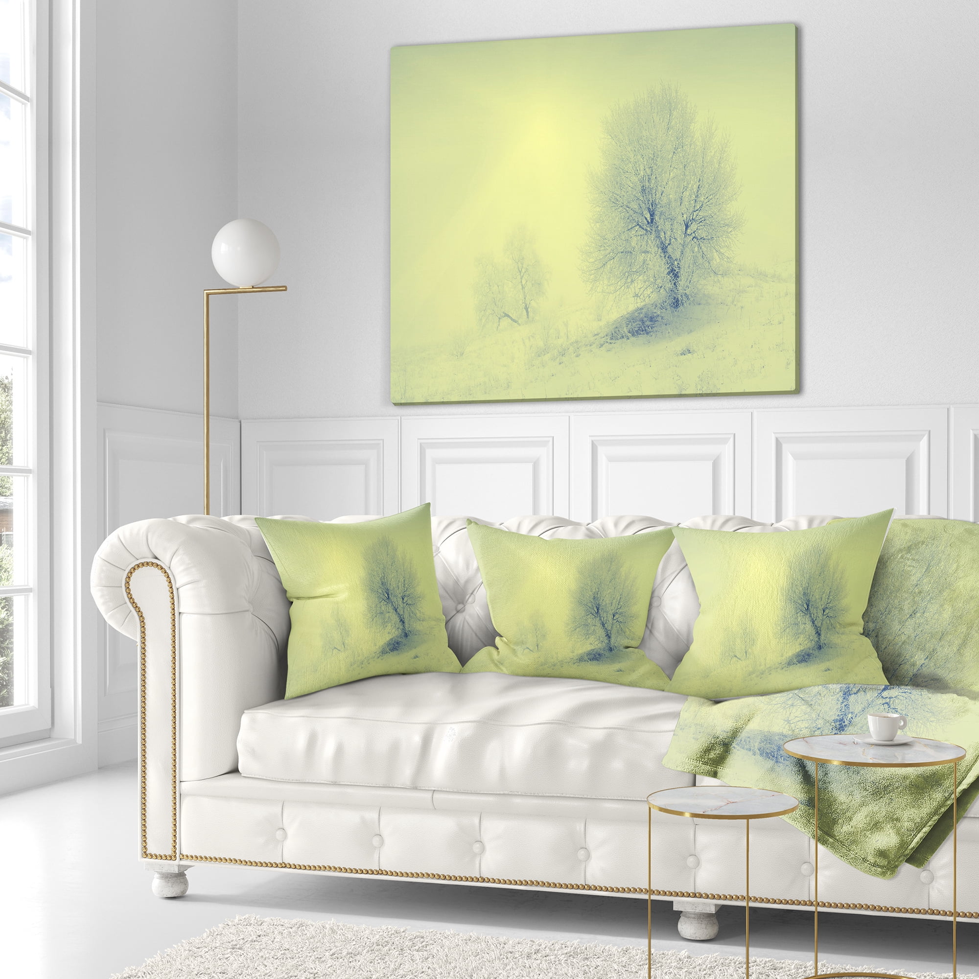 Designart Beautiful Winter Snow Valley - Landscape Printed Throw Pillow - 16x16