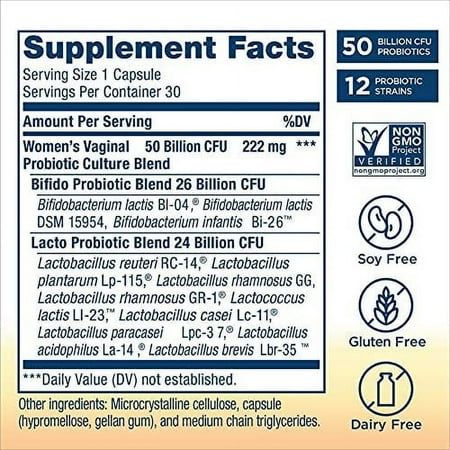 Women's Probiotics 50 Billion Guaranteed, Probiotic Supplement, 12 Strains, Shelf Stable, Gluten Dairy & Soy Free, 30 Capsules, Ultimate Flora Women's Vaginal - 60 Day Money Back Guarantee