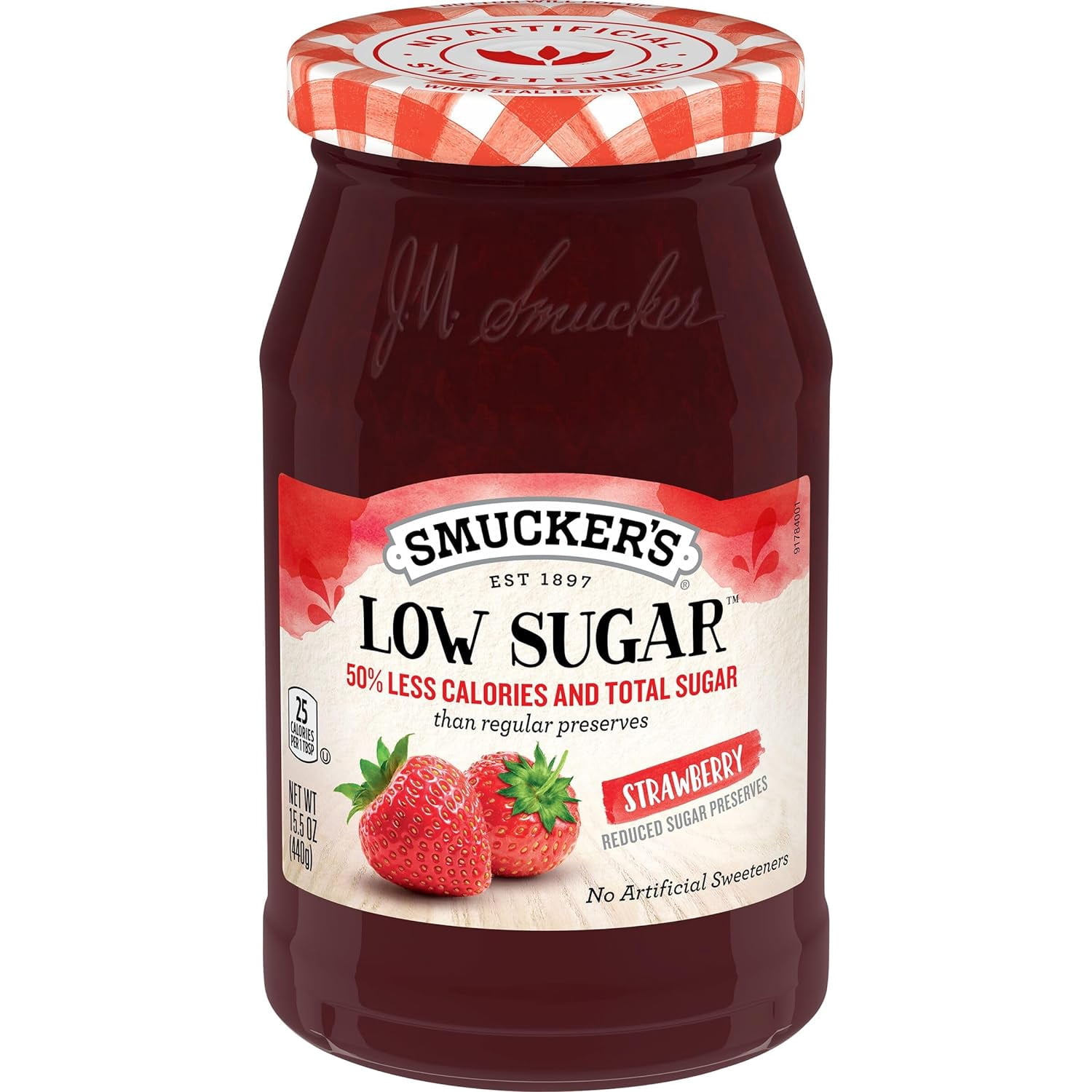 Smuckers Reduced Sugar, Strawberry Preserves, Low Sugar, 15.5oz (12 Pack)