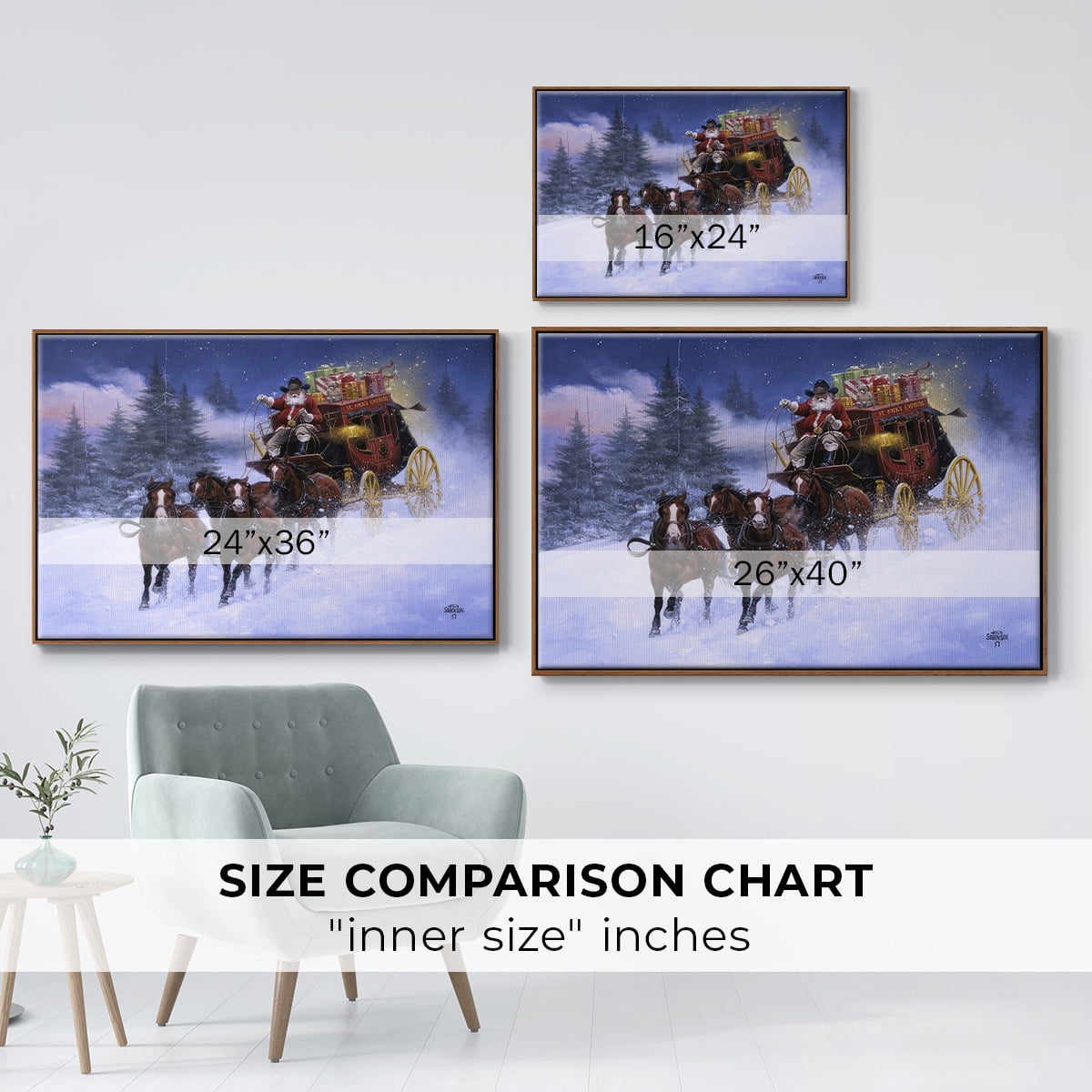Nick's Express - Framed Gallery Wrapped Holiday Canvas - 17 x 25 - Rosewood Frame